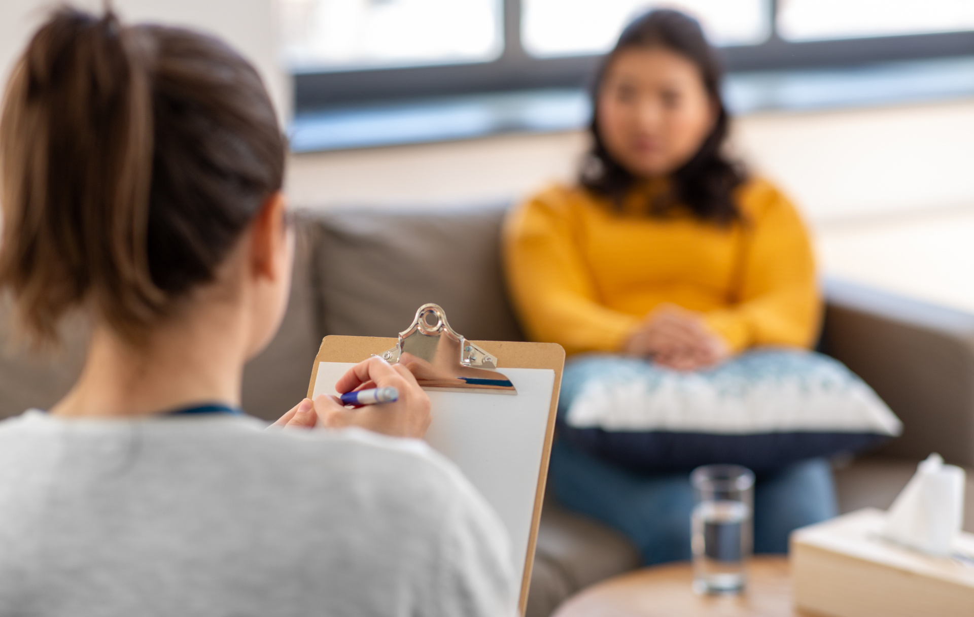 psychologist and patient at psychotherapy session
