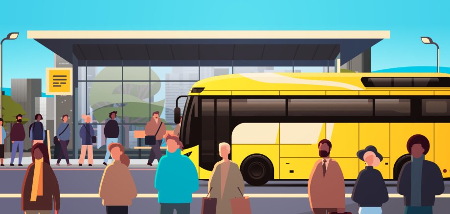 mix race people at public transport bus station comfortable moving concept horizontal cityscape background