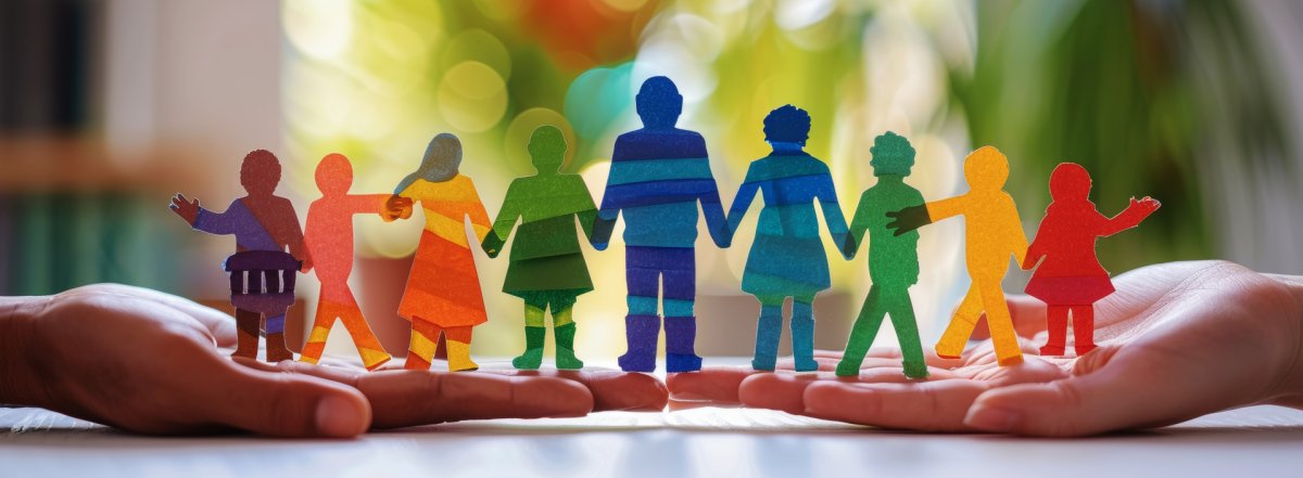 Bunte Papiermenschen an einer Kette angereiht