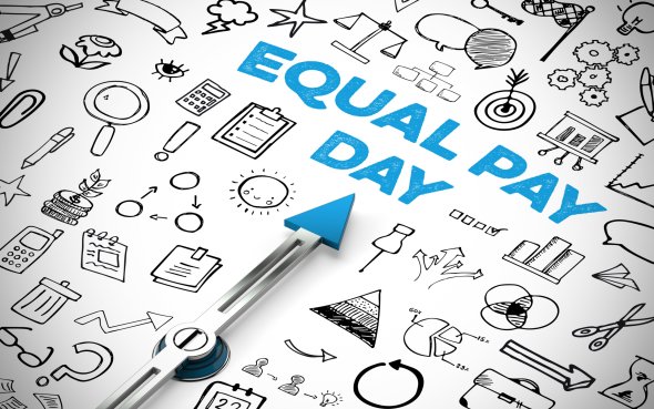 Ein Schild auf dem der Aktionstag der Lohngleichheit zwischen Frauen und Männern hingewiesen wird