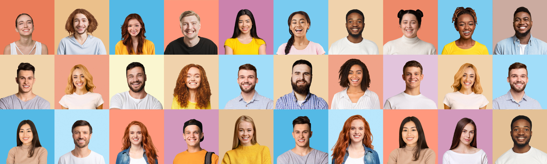 Porträts von verschiedenen Menschen auf einem PLakat