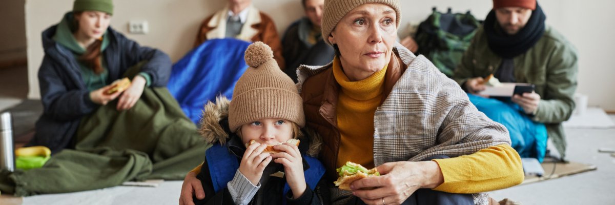 Mother and Son Hiding in Shelter
