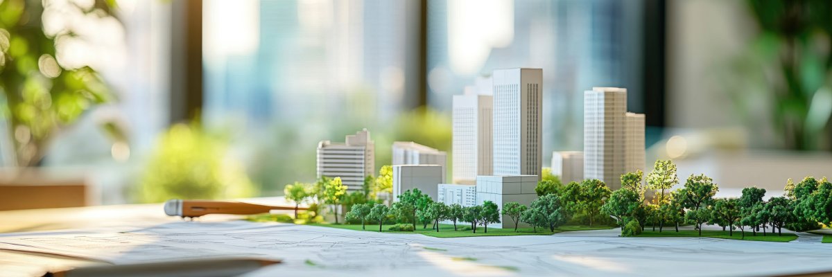Exponat mit Häusern und Grünflächen